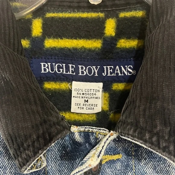 Vintage Bugle Boy Denim Barn Jacket Fleece Lined Corduroy Collar Size M - Picture 2 of 12